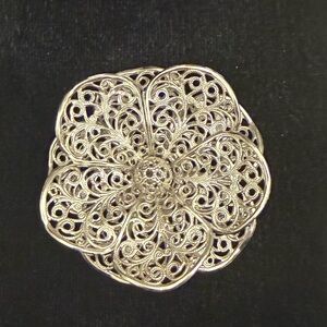 Vintage Monet Silver Filigree Layered Flower Brooch / Pin